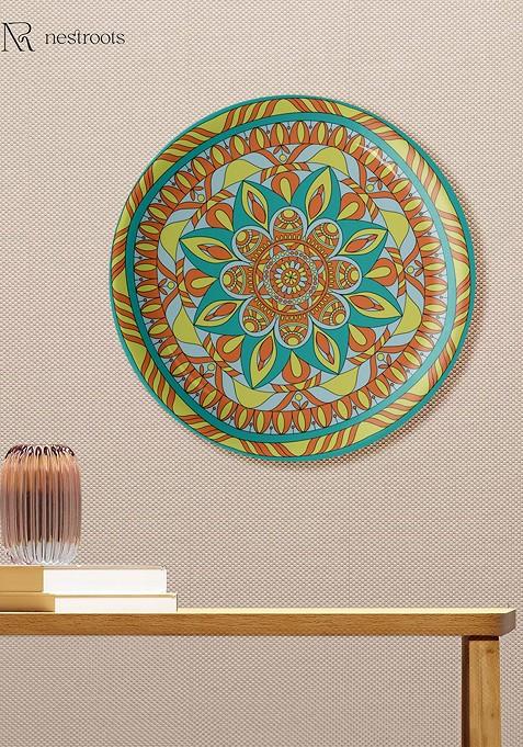 Mandala Green And Yellow Printed Ceramic Wall Plate