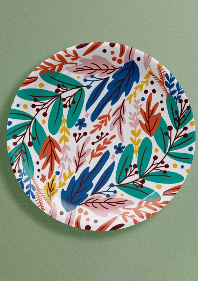 Green And Pink Floral Printed Ceramic Wall Plate