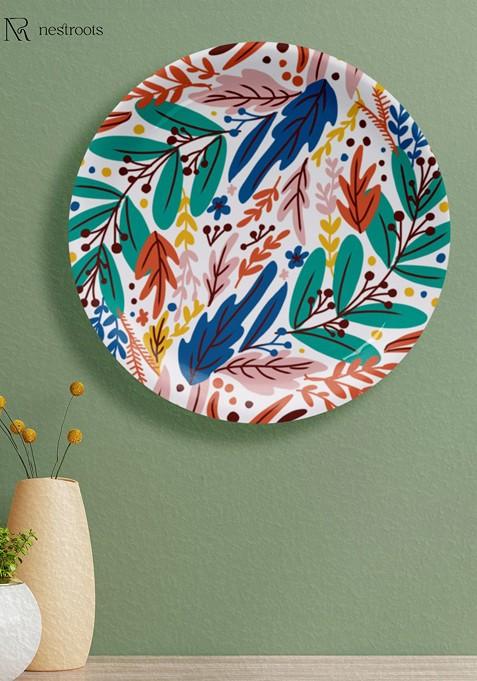 Green And Pink Floral Printed Ceramic Wall Plate