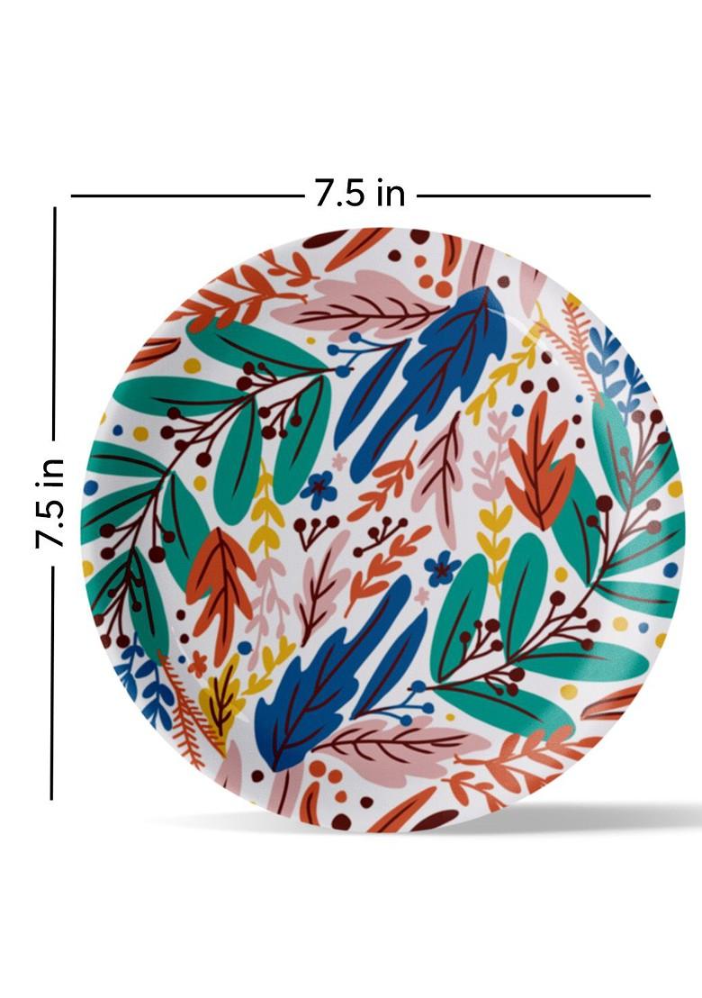 Green And Pink 5 Pieces Floral Printed Ceramic Wall Plates