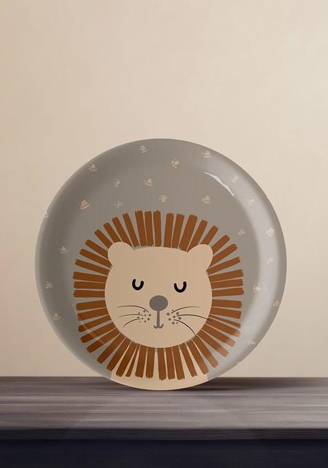 Grey And Brown Cartoon Printed Colorful Companions Wall Plate