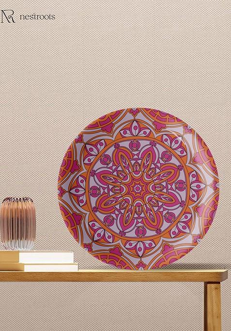 Orange And Pink Ethnic Motifs Printed Guiding Star Mandala Wall Plate