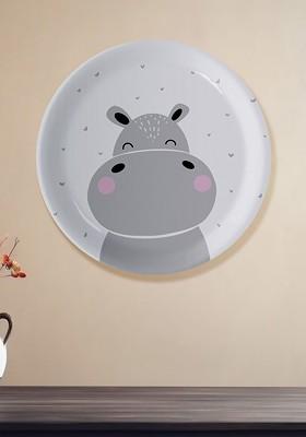 White And Grey Cartoon Printed Ceramic Wall Plate