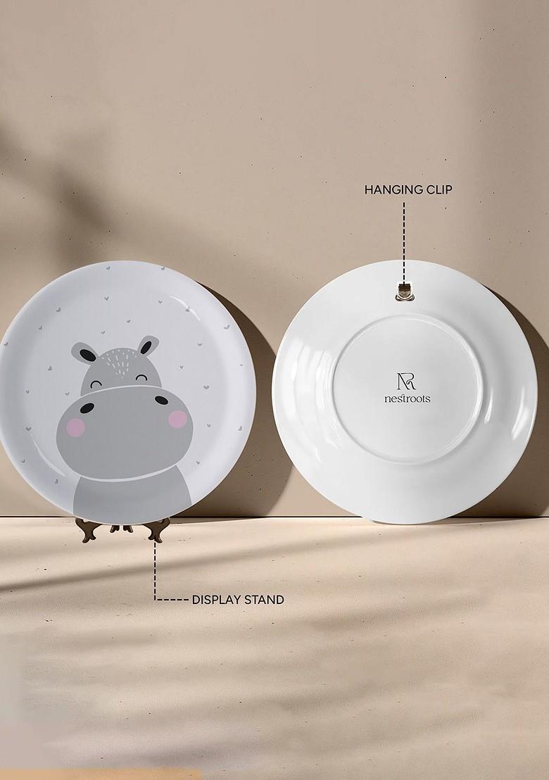 White And Grey Cartoon Printed Ceramic Wall Plate