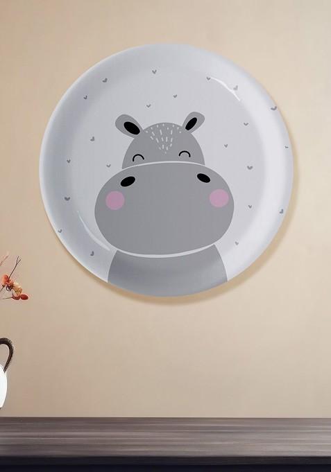 White And Grey Cartoon Printed Ceramic Wall Plate
