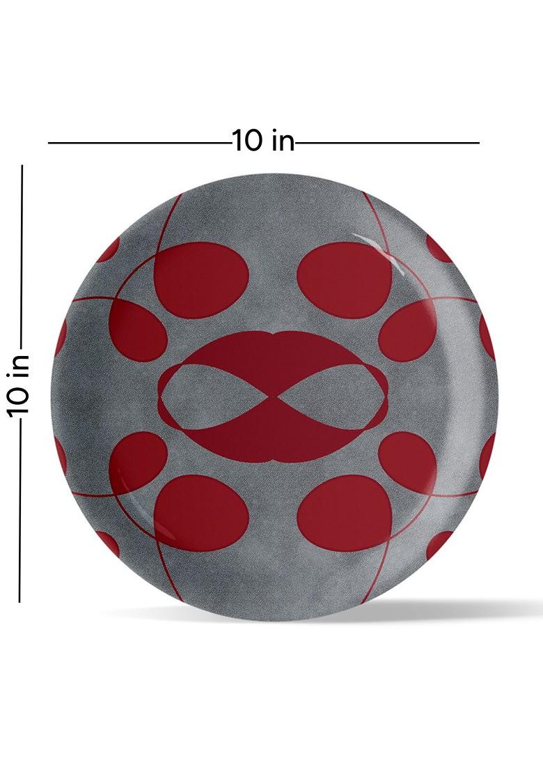 Balanced Fury Maroon And Grey Printed Ceramic Wall Plate