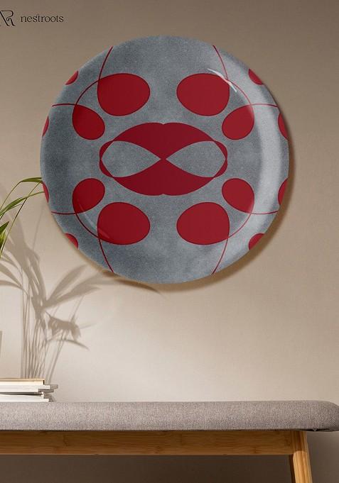 Balanced Fury Maroon And Grey Printed Ceramic Wall Plate