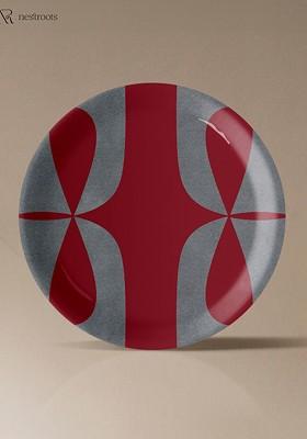 Maroon And Grey Abstract Printed Ceramic Wall Plate