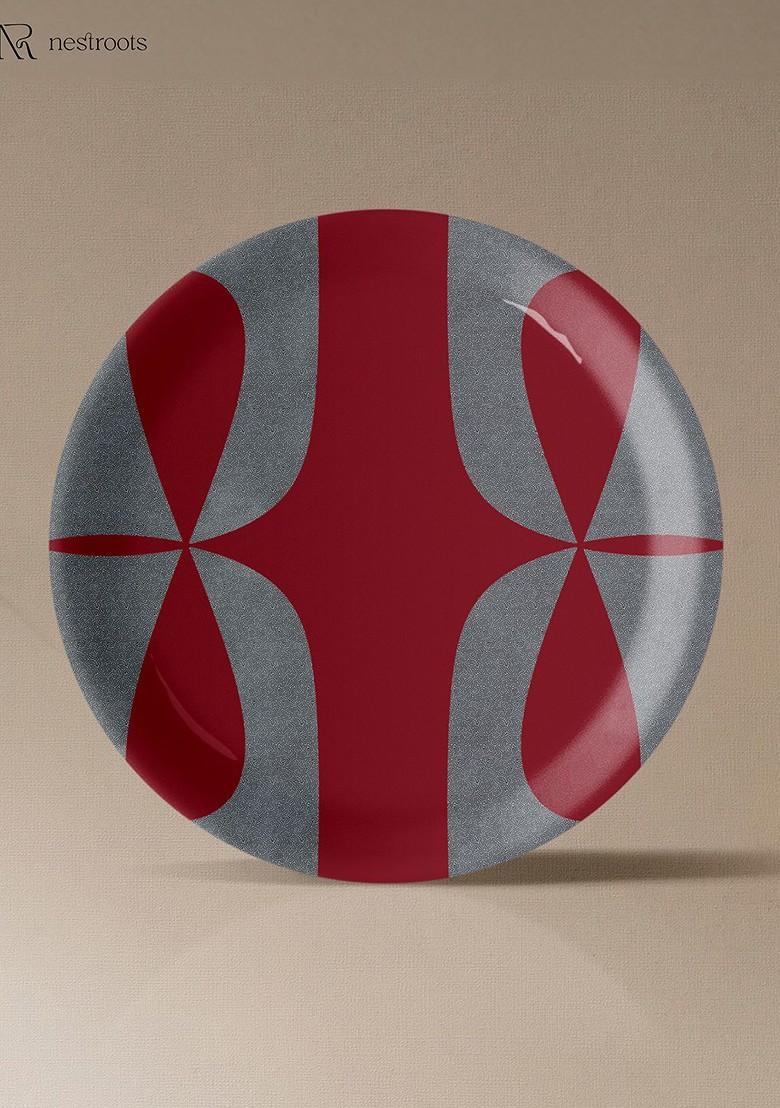 Maroon And Grey Abstract Printed Ceramic Wall Plate