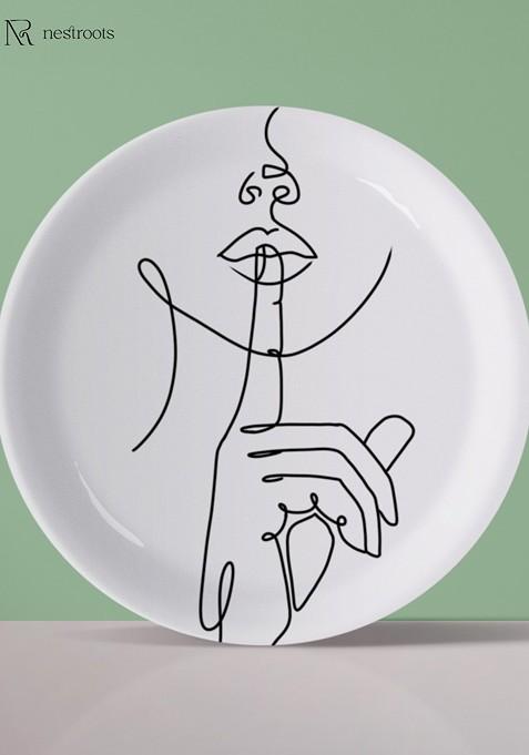 White And Black Abstract Printed Ceramic Wall Plate