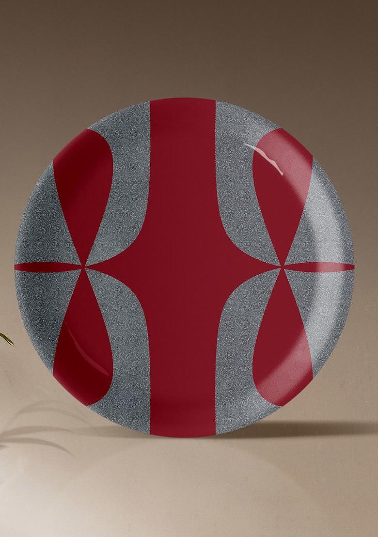 Nuanced Maroon And Grey 5 Pieces Printed Ceramic Wall Plates