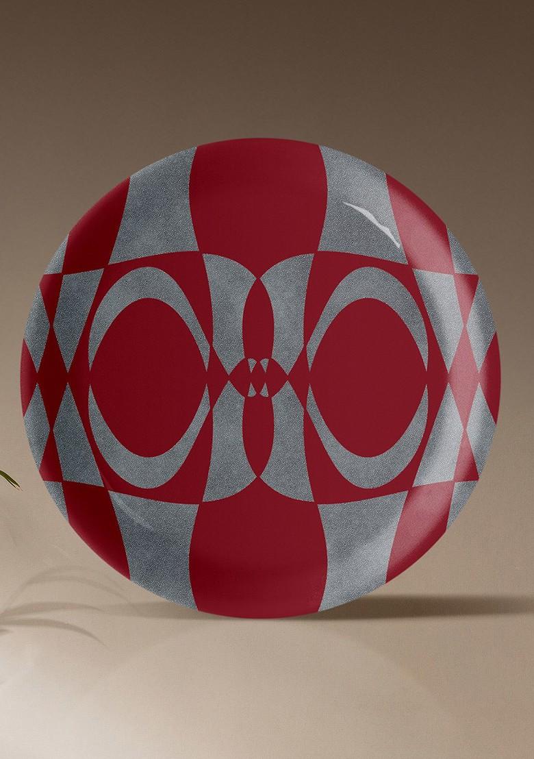 Nuanced Maroon And Grey 5 Pieces Printed Ceramic Wall Plates