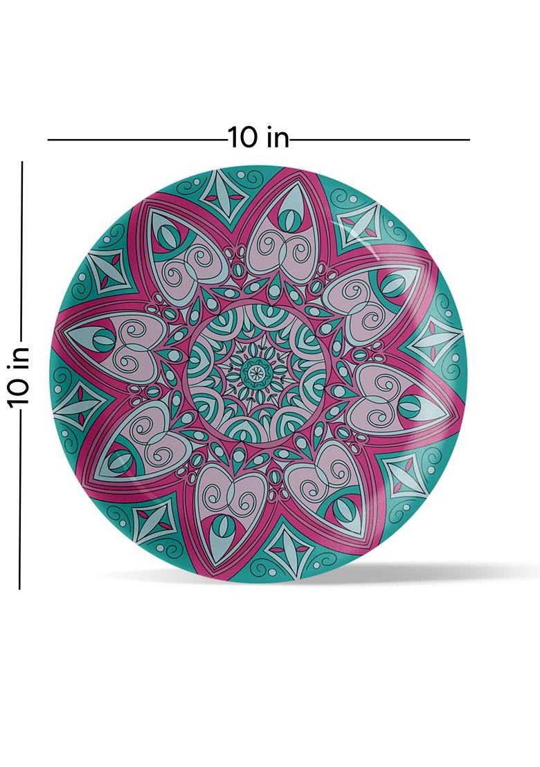 Mandala Green And Pink Printed Ceramic Mandala Wall Plate