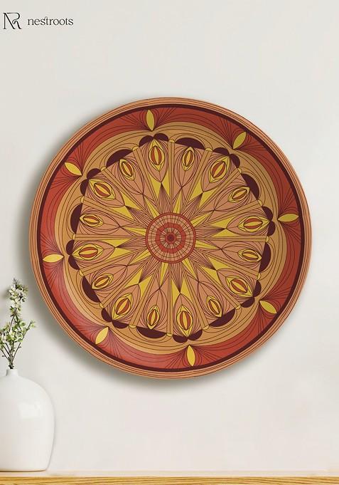 Mandala Mustard Colored And Maroon Printed Ceramic Mandala Wall Plate