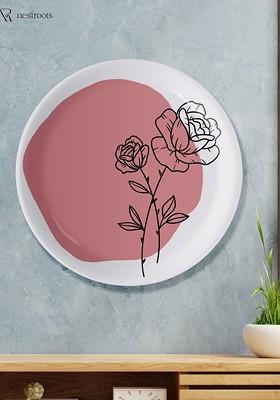 Pink And White Floral Printed Ceramic Watercolor Meadow Wall Plate