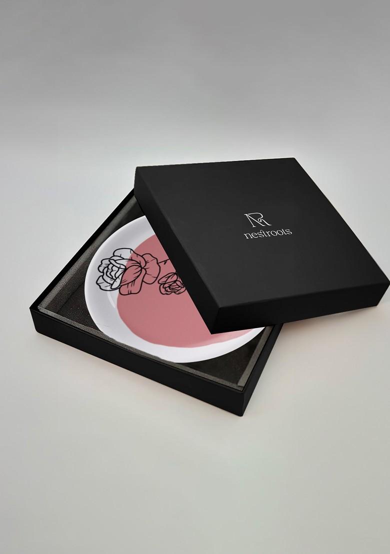 Pink And White Floral Printed Ceramic Watercolor Meadow Wall Plate