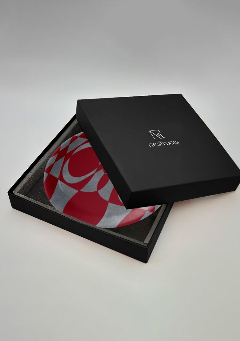 Scarlet Dreamscape Maroon And Grey Printed Ceramic Scarlet Dreamscape Wall Plate