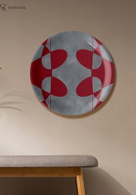 Maroon And Grey Abstract Printed Ceramic Wall Plate