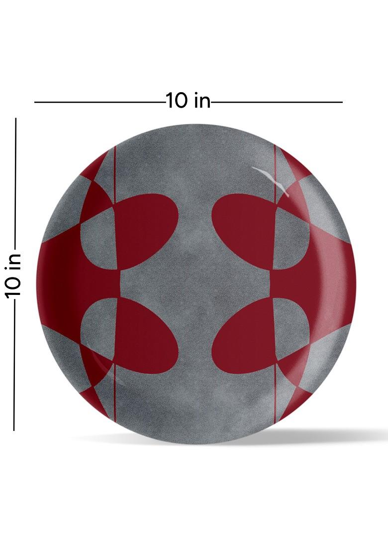 Maroon And Grey Abstract Printed Ceramic Wall Plate