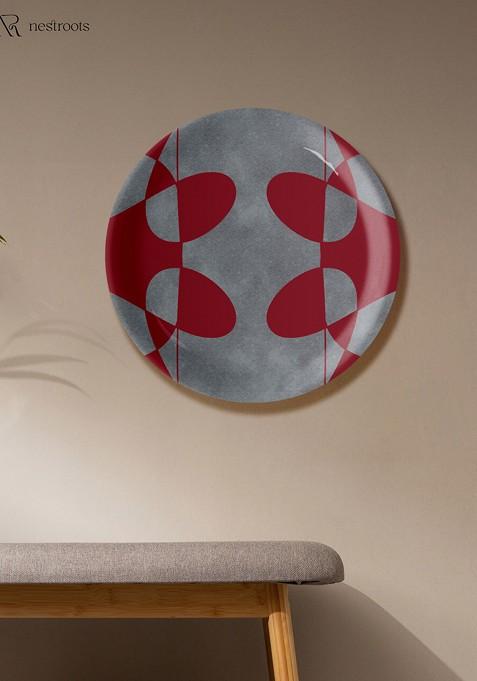 Maroon And Grey Abstract Printed Ceramic Wall Plate
