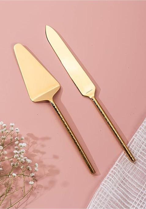 Set Of 2 Cake Servers With Hammered Handles