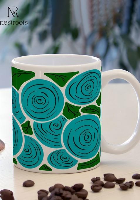 Turquoise Blue And Green Printed Dishwasher Safe Stoneware Glossy Mug 350 Ml