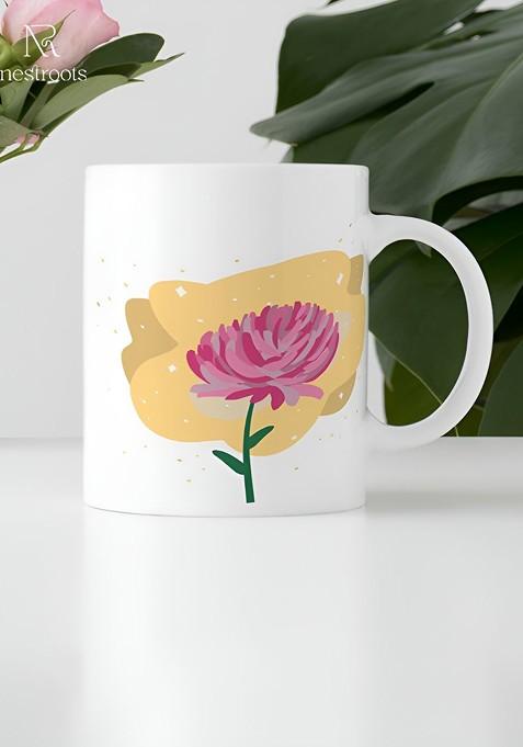 Rose And White Floral Printed Dishwasher Safe Stoneware Glossy Mug 350 Ml