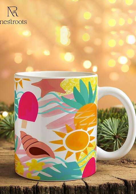 Orange And Pink Printed Dishwasher Safe Stoneware Glossy Mug 350 Ml