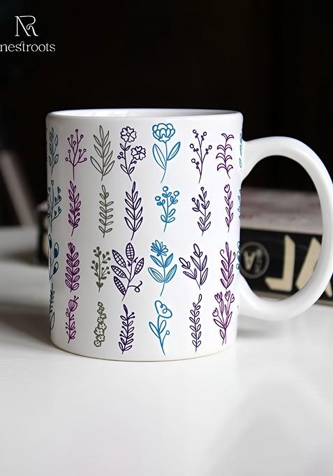White And Blue Printed Stoneware Glossy Mug 350 Ml