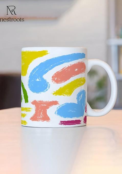 Blue And Yellow Printed Stoneware Glossy Mug 350 Ml