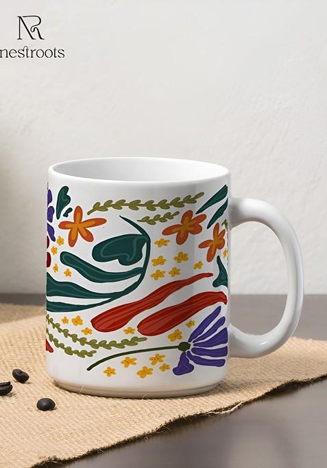 White And Red Printed Stoneware Glossy Mug 350 Ml