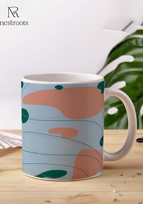 Blue And Orange Printed Stoneware Glossy Mug 350 Ml