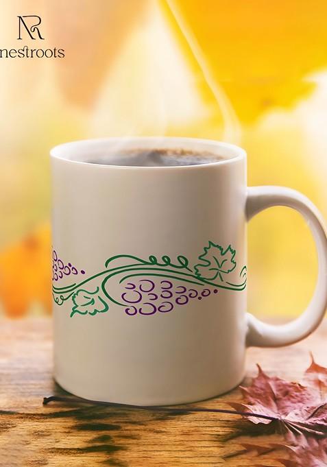 Pink And Green Floral Printed Stoneware Glossy Mug 350 Ml