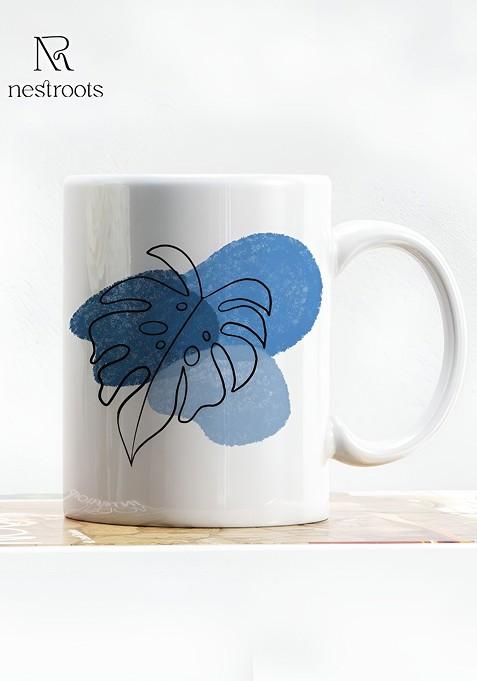 Blue And Black Printed Stoneware Glossy Mug 350 Ml