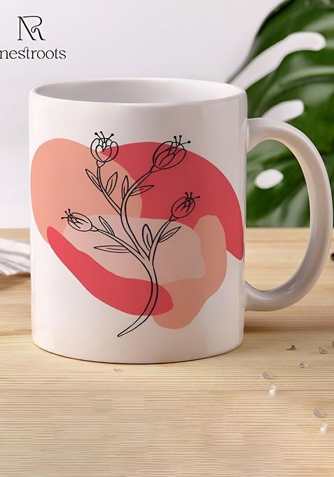 White And Pink Printed Stoneware Glossy Mug 350 Ml