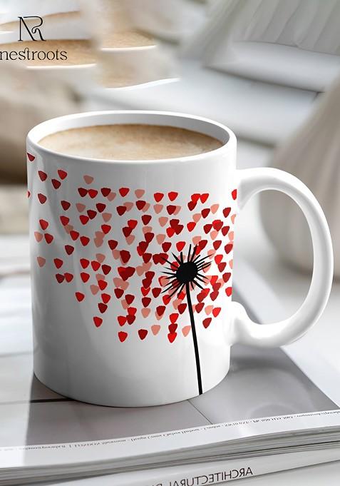 White And Red Printed Stoneware Glossy Mug 350 Ml