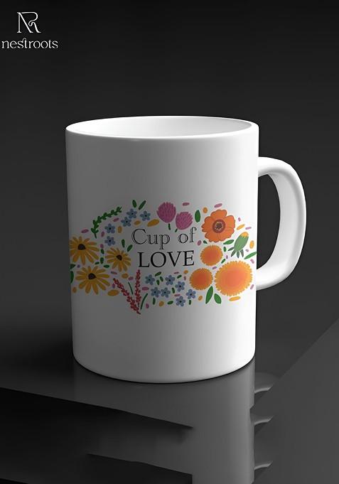 White And Green Printed Stoneware Glossy Mugs 350 Ml