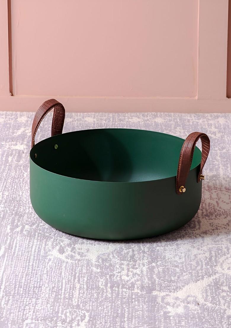 Green And Brown Metal Microwave Safe Fruit And Vegetable Basket