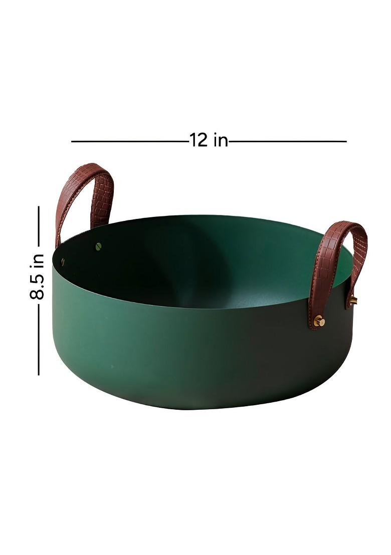 Green And Brown Metal Microwave Safe Fruit And Vegetable Basket