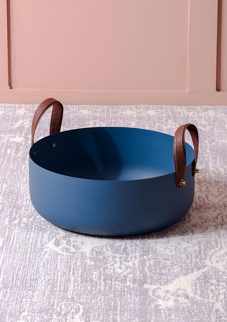 Blue And Brown Metal Microwave Safe Fruit And Vegetable Basket