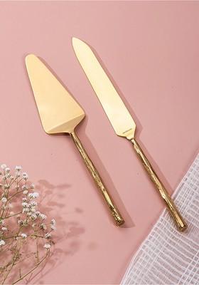 Nestroots Set Of 2 Gold Toned Cake Servers With Hammered Handles