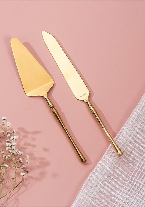 Set Of 2 GoldenToned Steel Sculpted Elegance Cake Servers