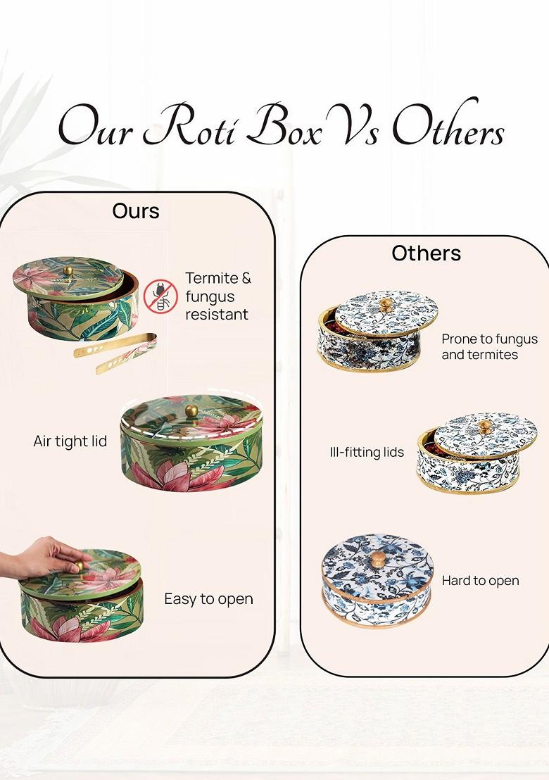 Grey And Brown Printed Chapatti Box And Tong