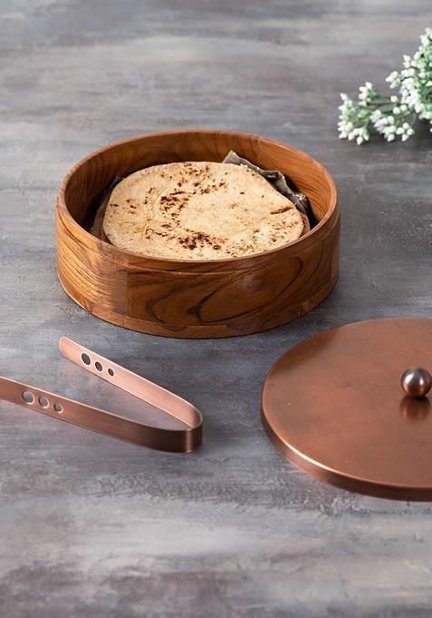Brown Round Chapati Box With Tong