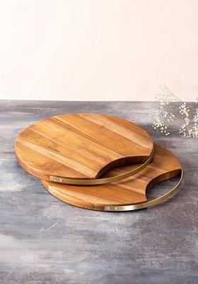 Brown 2 Pieces Wooden Serving Platters