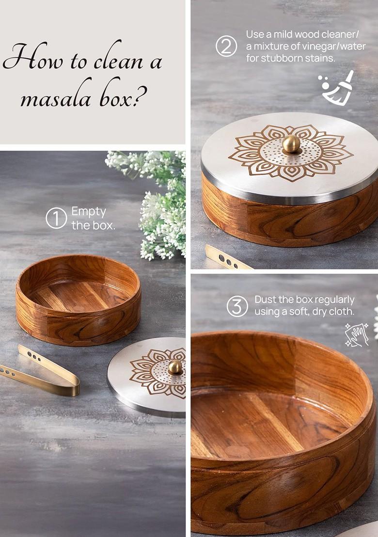 Acacia Wooden Chapati Box Silver Finished Lid With Tong