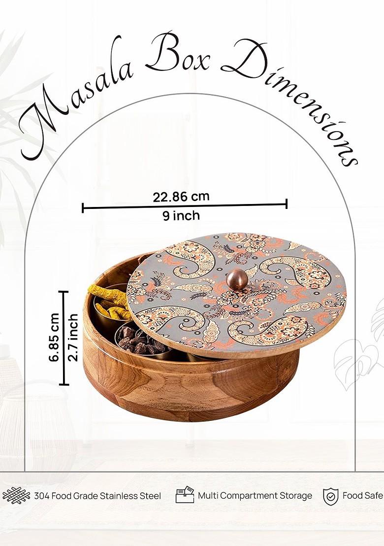 Teak Wooden Masala Box With 7 Masala Jar