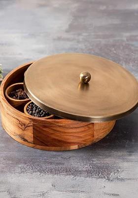 Acacia Wooden Masala Box With 7 Wooden Masala Jar