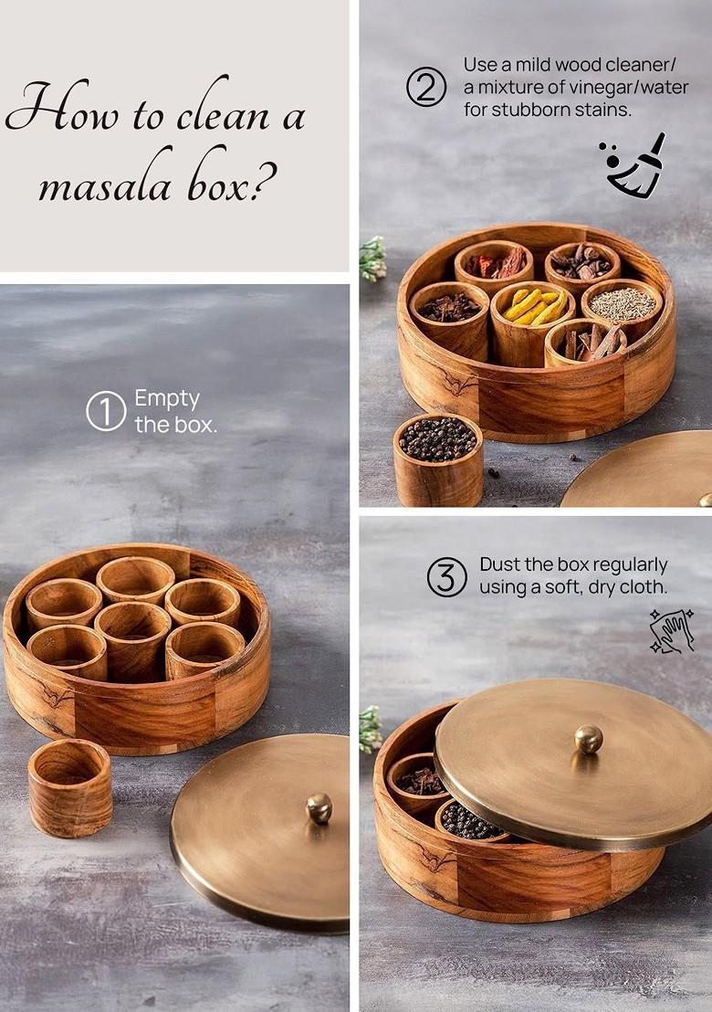 Acacia Wooden Masala Box With 7 Wooden Masala Jar
