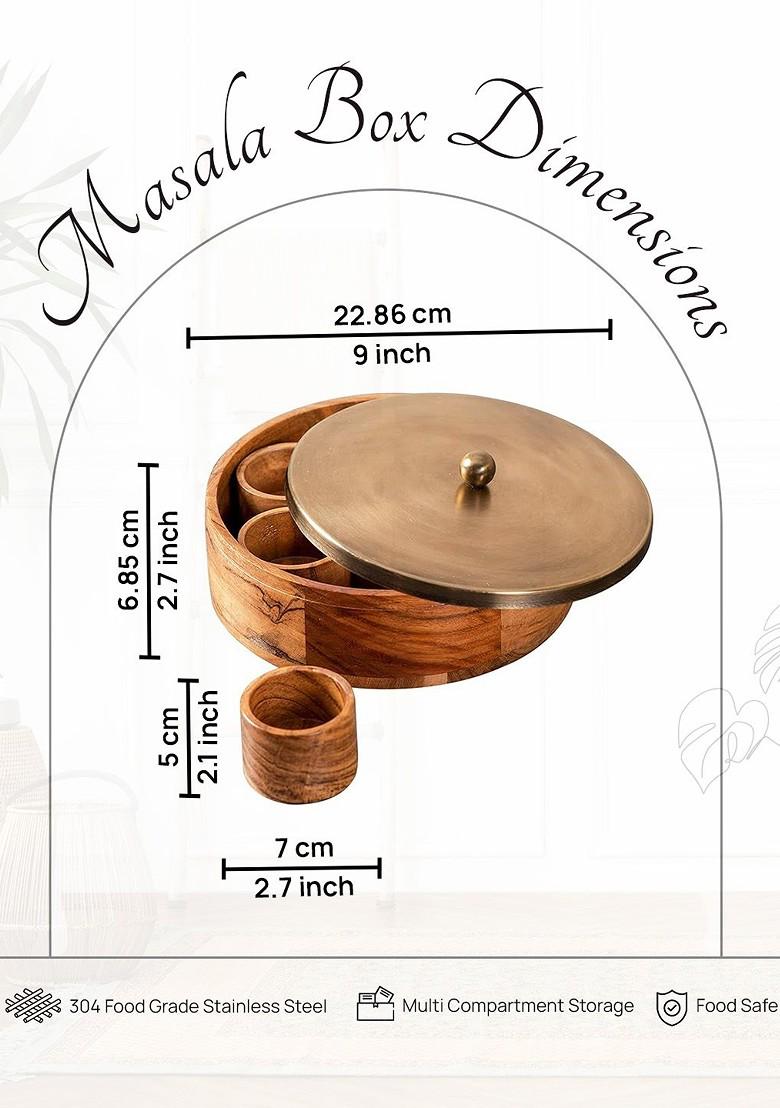 Acacia Wooden Masala Box With 7 Wooden Masala Jar